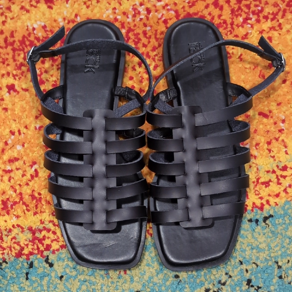 Nordstrom Rack Black Gladiator Sandals Square Toe Minimalist Strappy Sandals 7.5